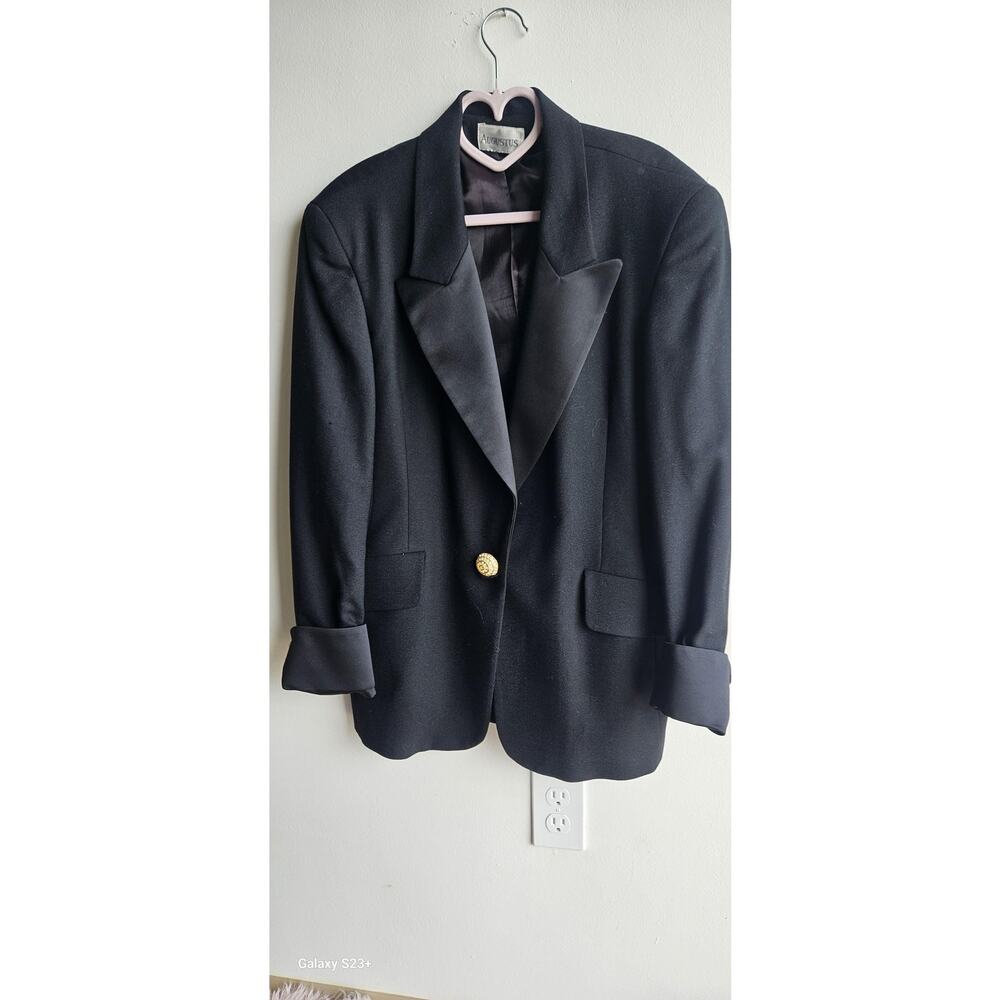 Vintage Augustus Royal Renaissance  90s Black Wool Blazer Size 12 Made In USA - Picture 5 of 13